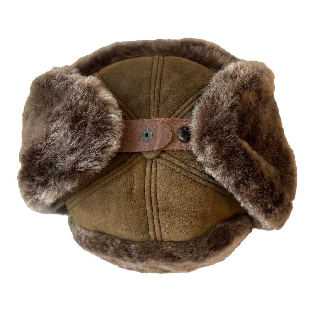 Shearling Sheepskin Leather Trapper Hat Aviator winter hat Ushanka with ear flap - Picture 6 of 8